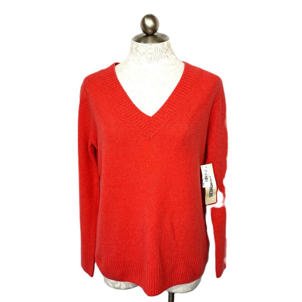 Goodthreads Classic pink coral V neck LS Sweater Size Small NWT
